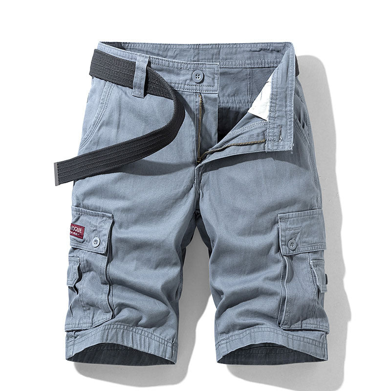 Solid Color Multi-pocket Workwear Shorts Men