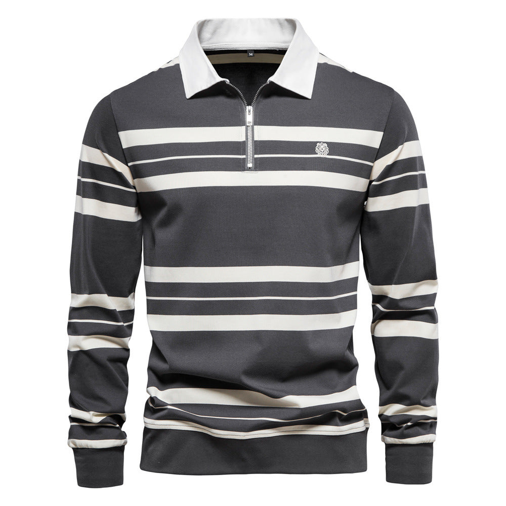 Men's Fashion Casual Polo Collar Striped Short-sleeved T-shirt