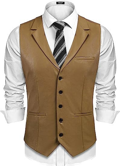 Men's Fashion Single-breasted Slim Fit Leather Waistcoat Vest