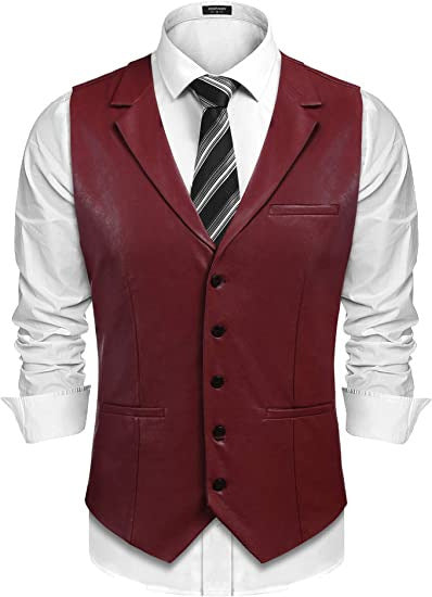 Men's Fashion Single-breasted Slim Fit Leather Waistcoat Vest