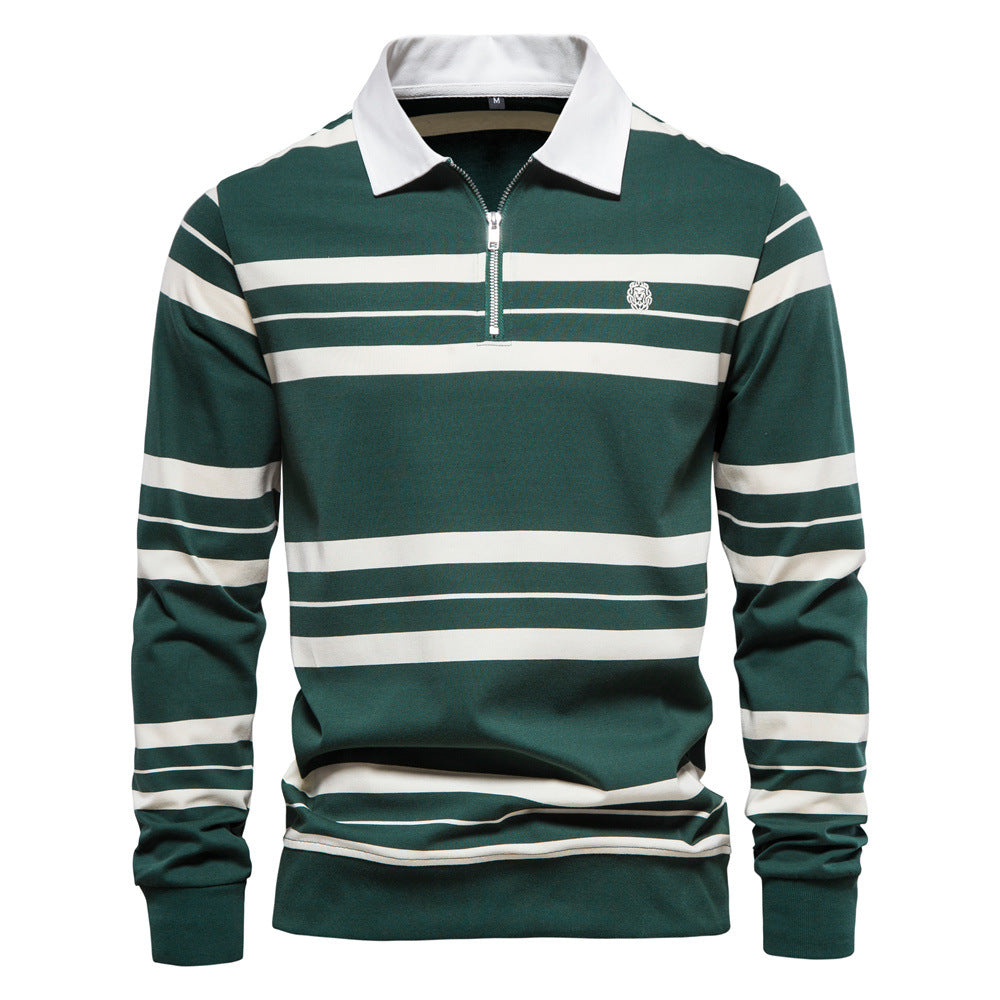 Men's Fashion Casual Polo Collar Striped Short-sleeved T-shirt