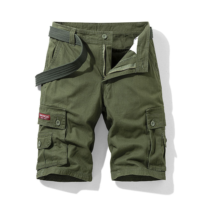 Solid Color Multi-pocket Workwear Shorts Men