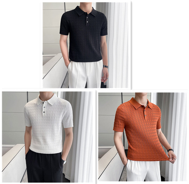 Men's New Young Business Jacquard Knitted Short-sleeved T-shirt