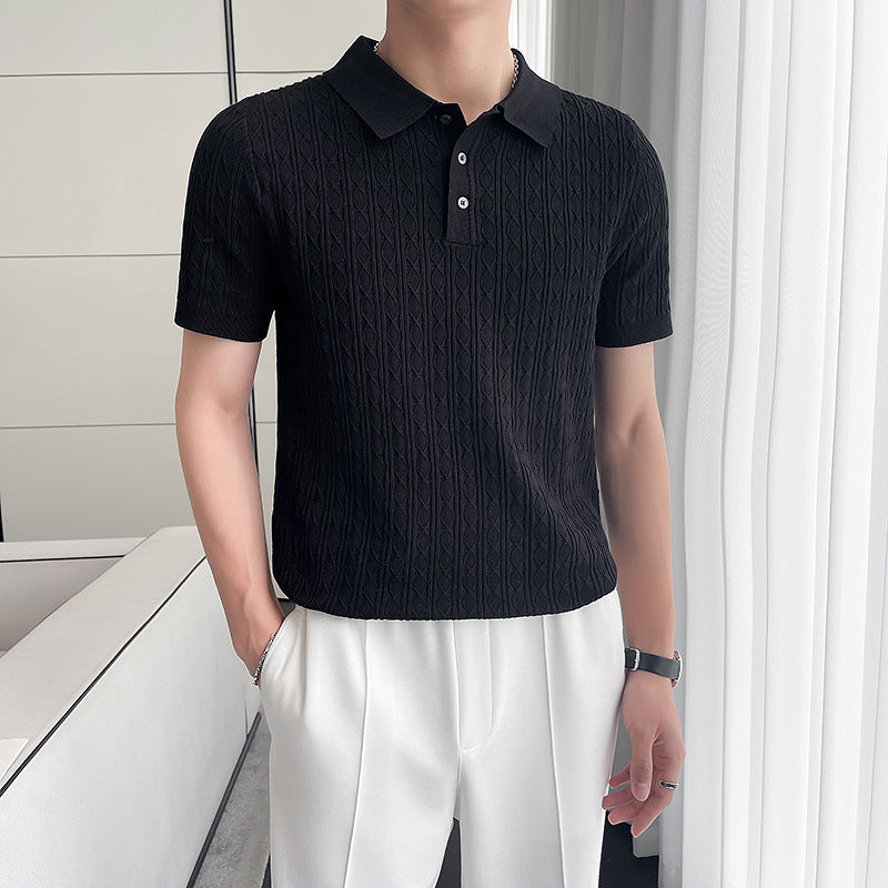 Men's New Young Business Jacquard Knitted Short-sleeved T-shirt