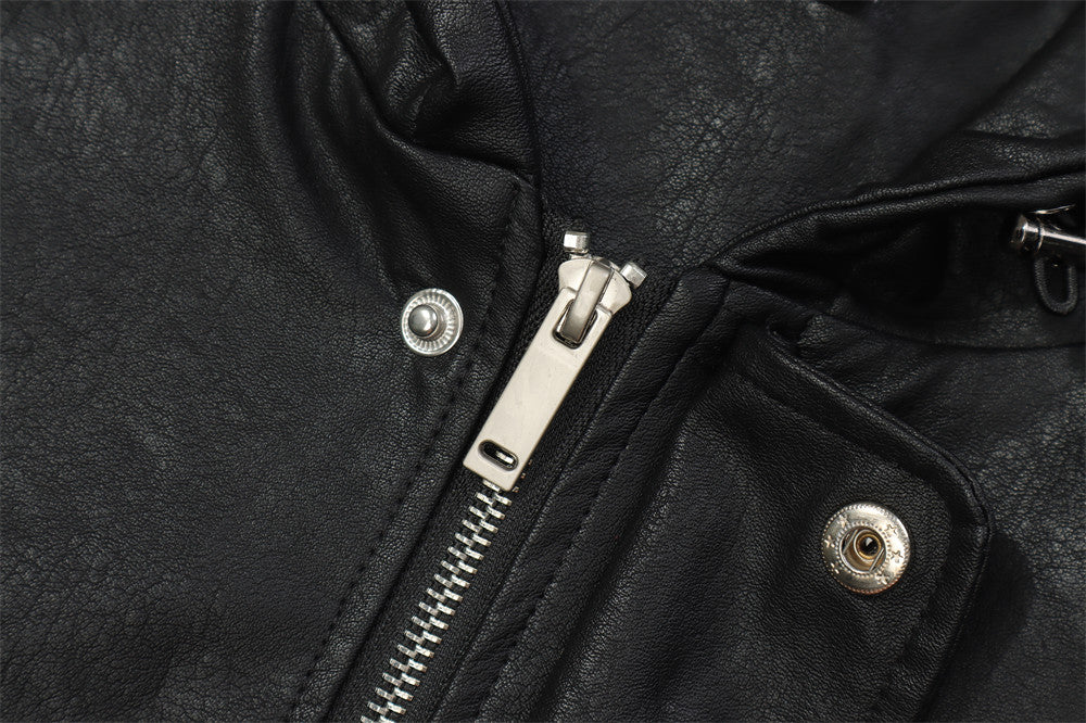 Dark Motorcycle Style Hooded Leather Jacket Men